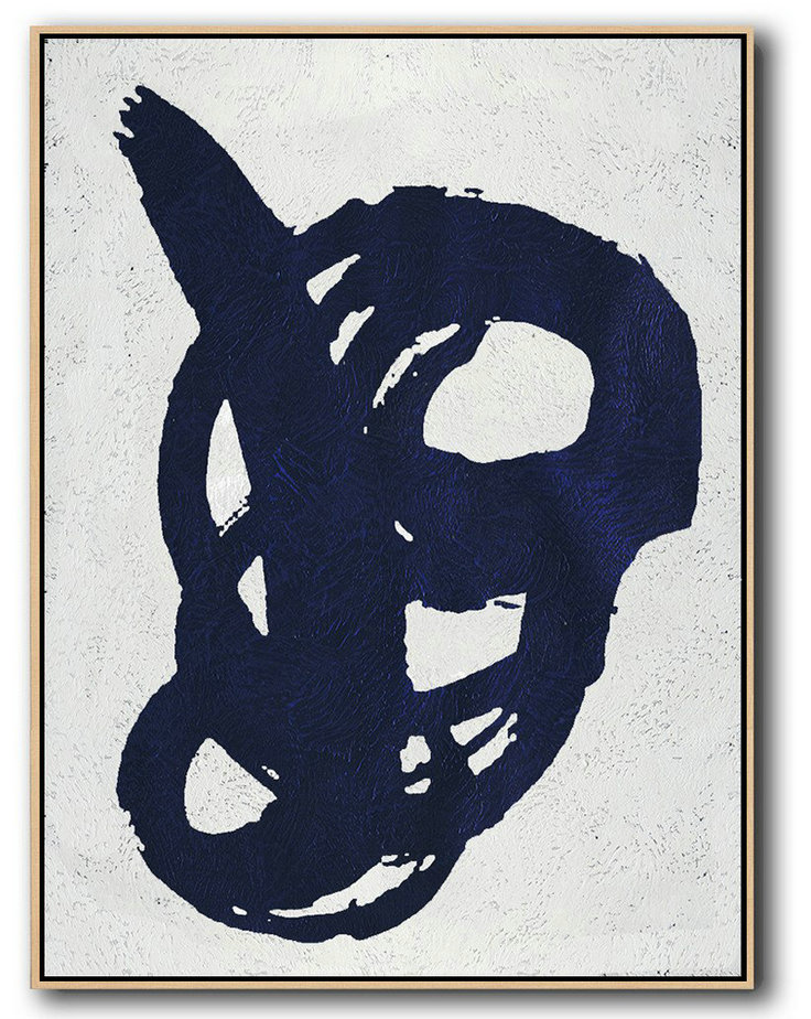 Buy Hand Painted Navy Blue Abstract Painting Online,Canvas Wall Art Home Decor #R5D8